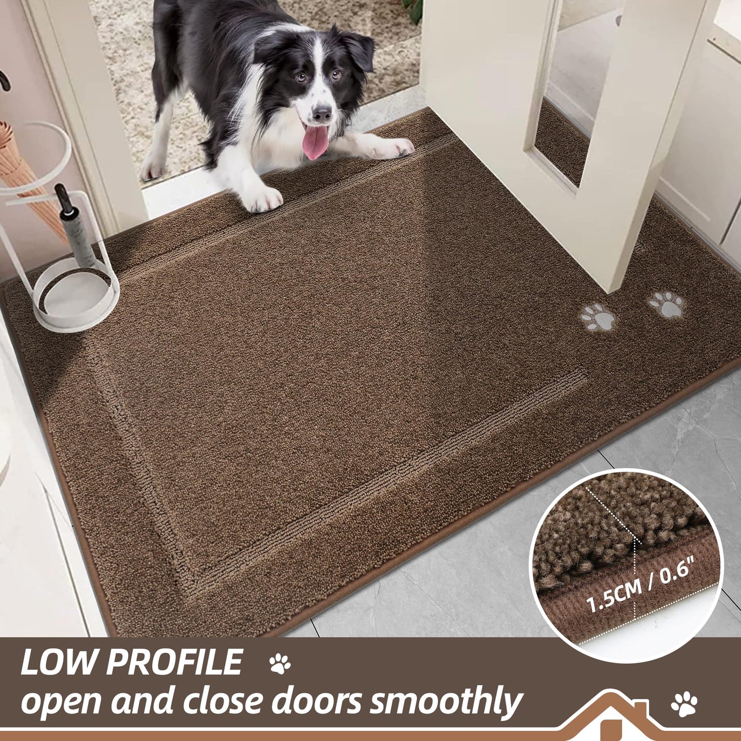 BEQHAUSE Dog Door Mat for Muddy Paws 24"x36" Dirt Trapper Absorbent Doormat Non Slip Entryway Rugs Washable Stain Resistant Welcome Floor Mat Soft Low-Profile for Front Back Door, Brown