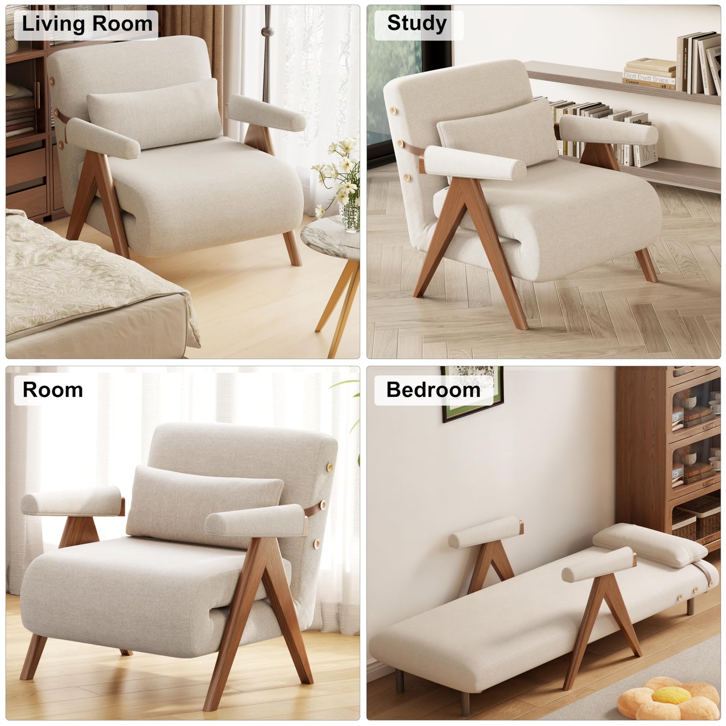 Convertible Sleeper Chair, 3-in-1 Single Sofa Bed for Adults，Pull Out Lounge Sleeper Chairs，Foldable with Adjustable Backrest (D31.8 x W21.3 x H31.8 inch(Beige))