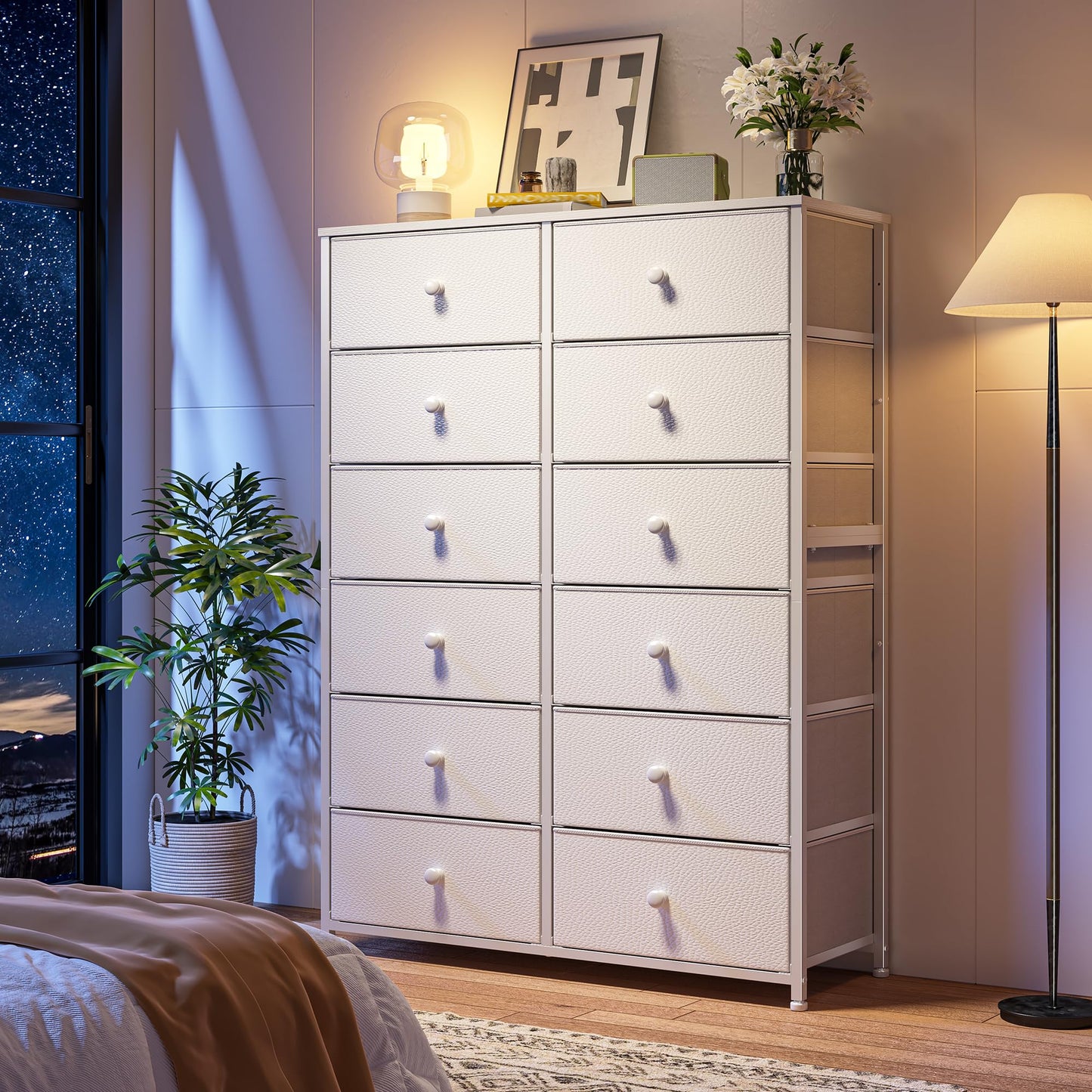 Romorgniz 12 Drawers Dresser for Bedroom, 52.2''H White Tall Dresser for Closet, Dressers & Chests of Drawers with Wooden Tabletop, Metal Frame, Dressers for Bedroom, Hallway,Closet, White