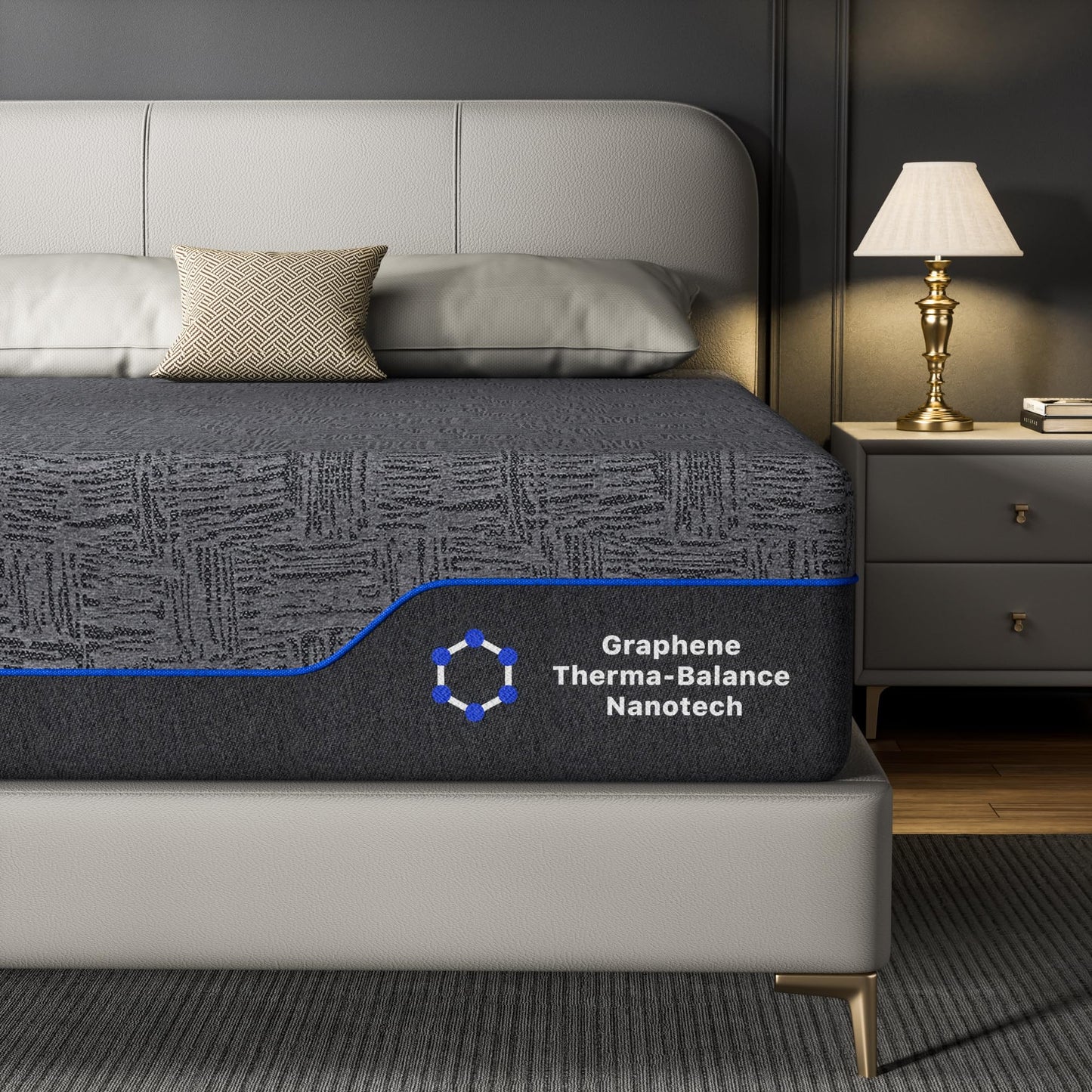 Amada 12 Inch Queen Mattress, Queen Memory Foam Mattress, Cooling Sleep & Pressure Relief, Medium Firm Plus Feel & Fiberglass-Free, Graphene Fabric, CertiPUR-US Certified Mattress Bed in a Box
