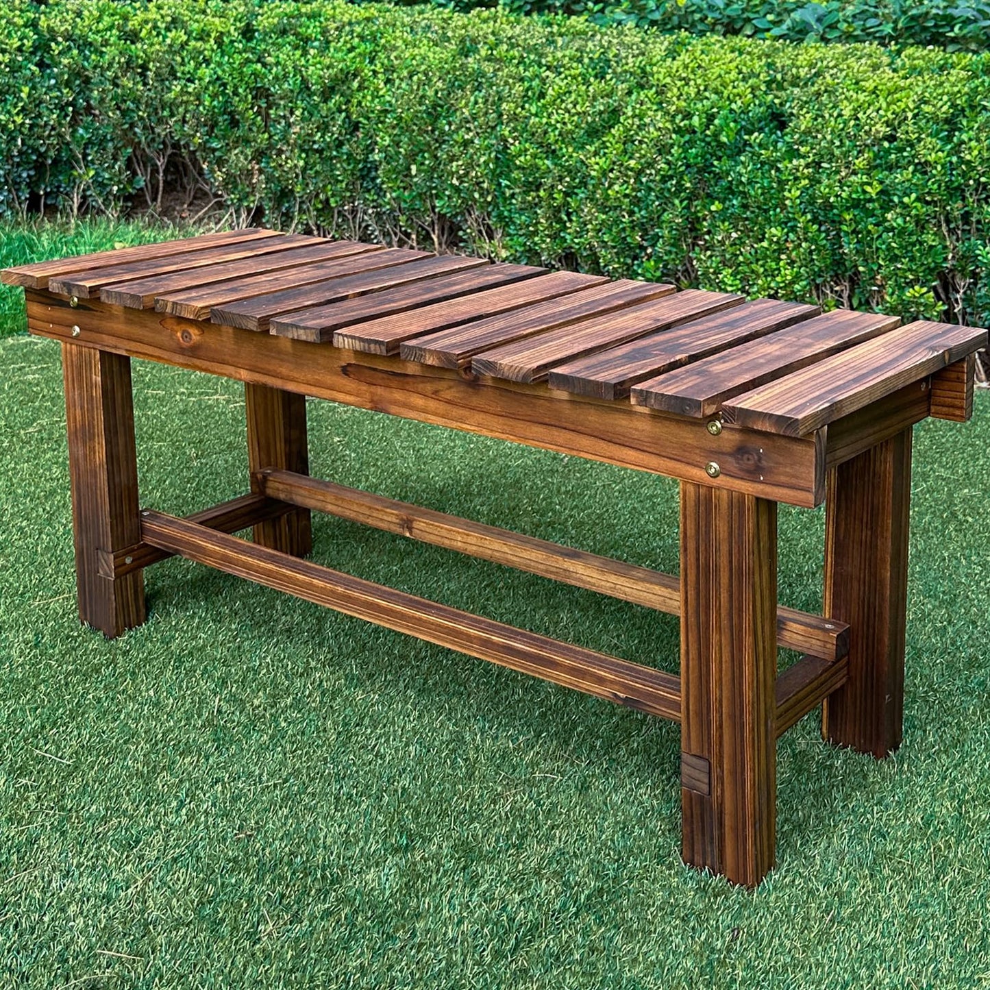 LSPYYDS Outdoor Garden Bench, 2-Person Wood Patio Bench Weatherproof Outdoor Backless Bench, Anti-Corrosion and Anti-Rust Garden Benches for Garden Lawn Porch Park Backyard (Carbonized,35.5''/90cm)