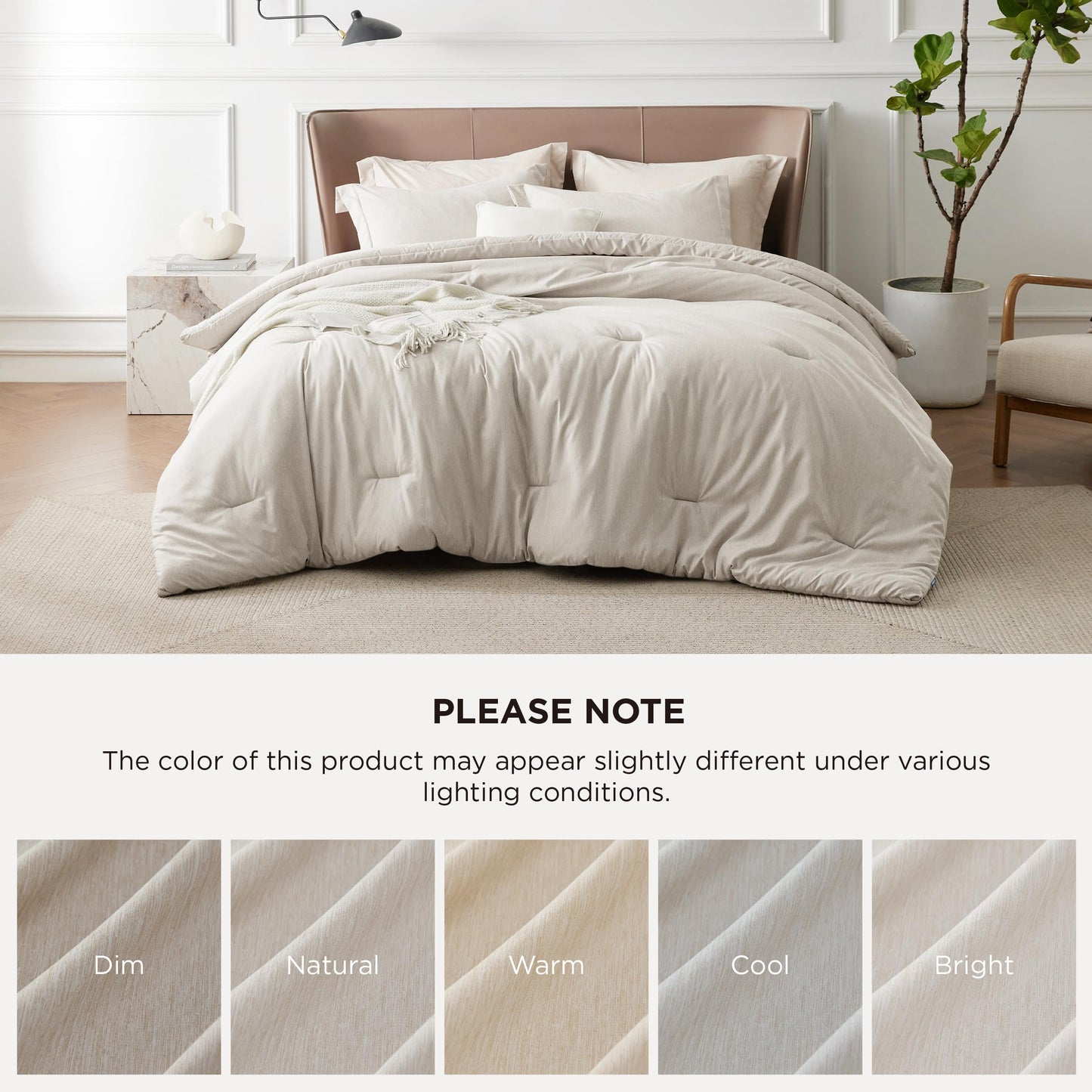 Bedsure Queen Comforter Set - Beige Comforter Queen Size, Soft Bedding for All Seasons, Cationic Dyed Bedding Set, 3 Pieces, 1 Comforter (90"x90") and 2 Pillow Shams (20"x26"+2")