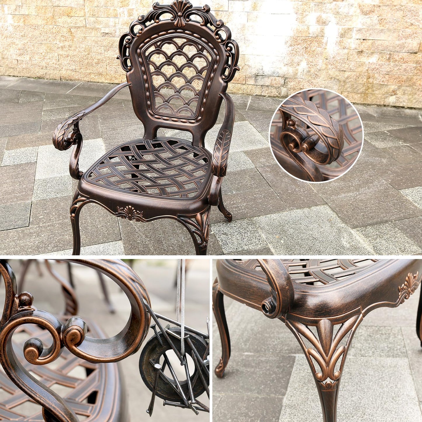 FAPOLITE Outdoor Dining Chair Cast Aluminum Patio Chairs Set of 2 All-Weather Patio Dining Chair with Adjustable Feet for Backyard Garden (Muran Chair)