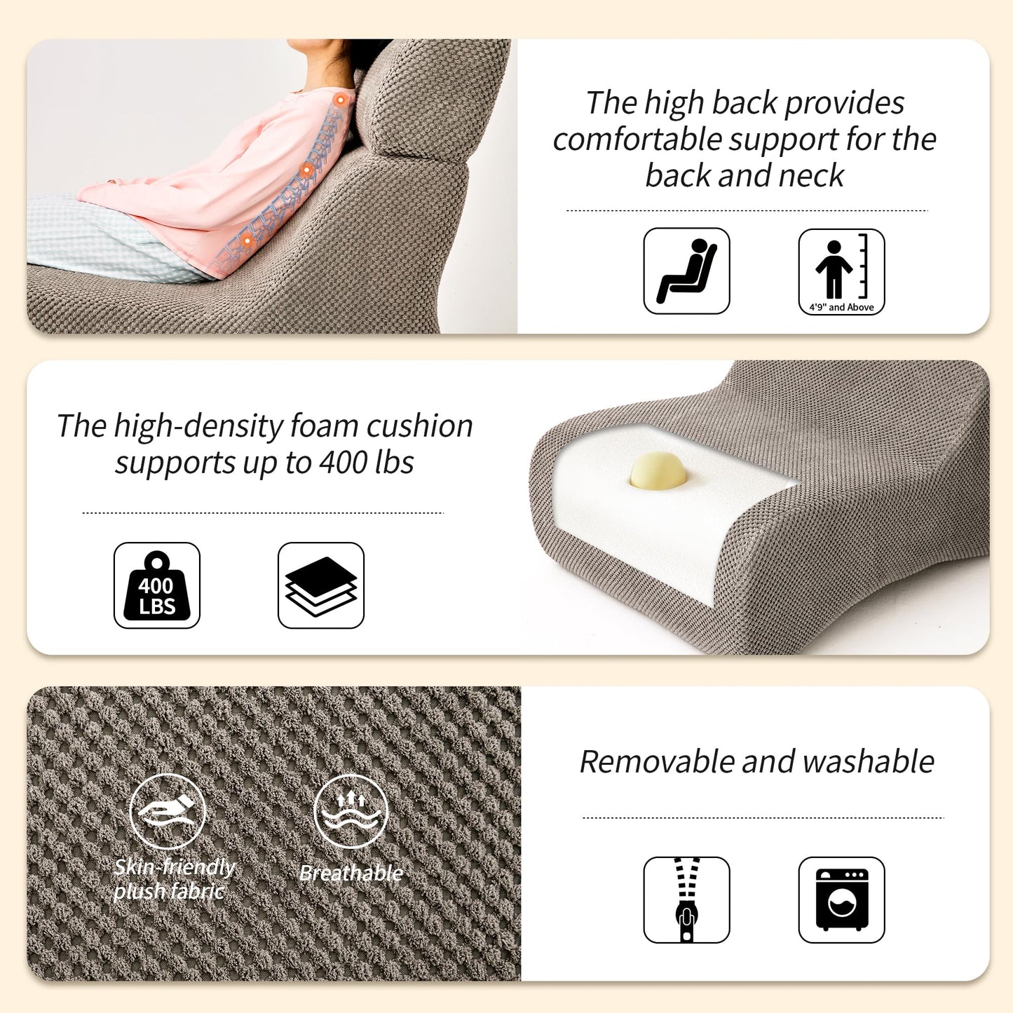 FIRAVOE Sleeper Sofa Chair, Cloud Sofas for Living Room and Bedroom, Small Chaise Lounge for Small Space, Lazy Floor Sofa for Adult (1, Gray)