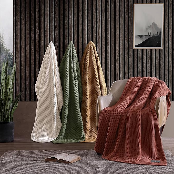 Eddie Bauer Blanket Soft Waffle Weave Bedding, Medium Weight Bedroom Decor, Softens Every Wash, Twin, Orange