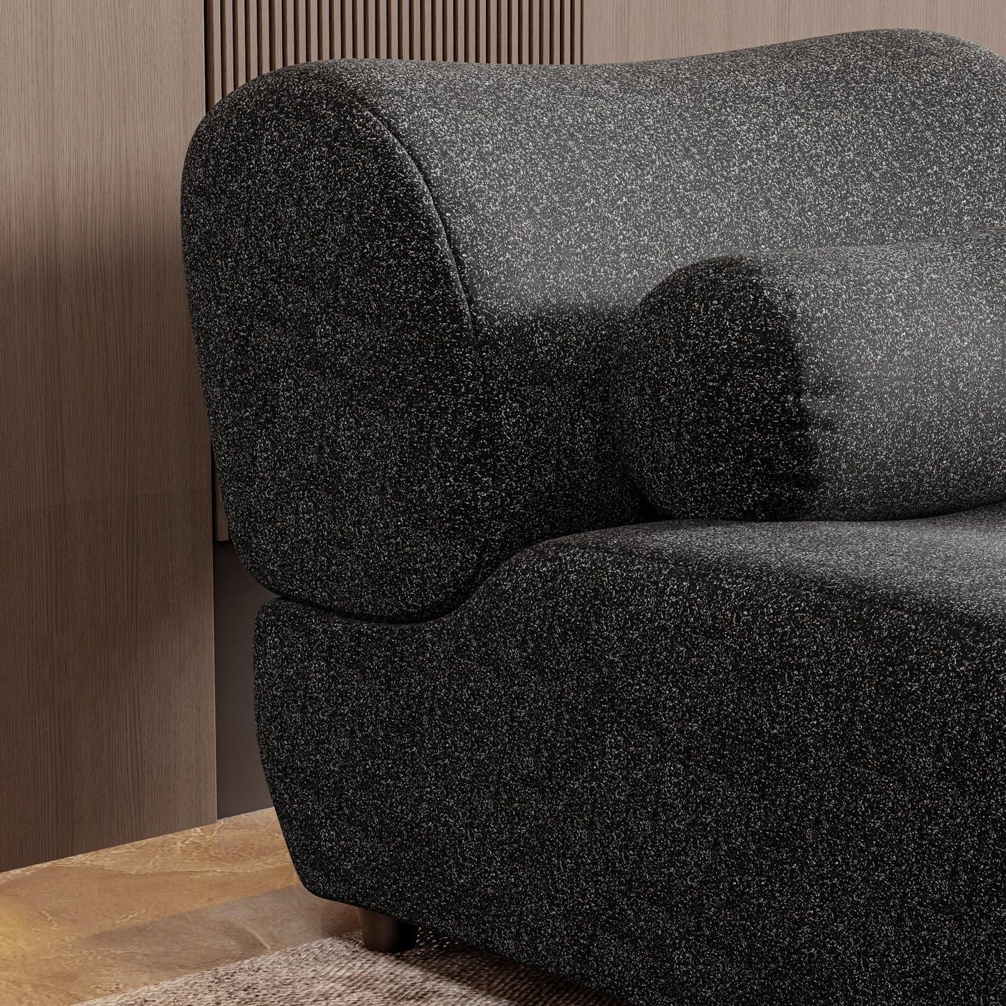 ALYIAMXL Modular Chaise Lounge Chair Indoor, Chenille Sectional Sofa with Moveable Headrests & Cylindrical Pillows, Hidden Legs Design for Living Room,Small Spaces(Black)