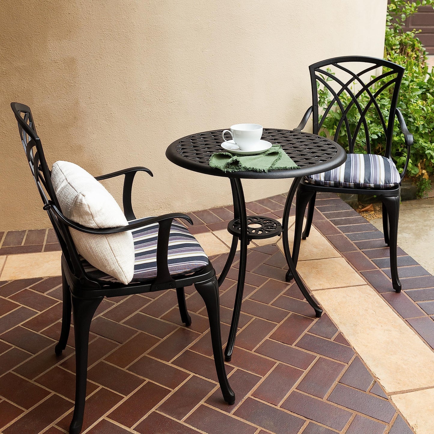 Kinger Home Ekta 24-Inch Patio Bistro Sets 3 Piece Cast Aluminum Bistro Table and Chairs Set with Umbrella Hole Bistro Set of 2 for Patio Backyard, Black