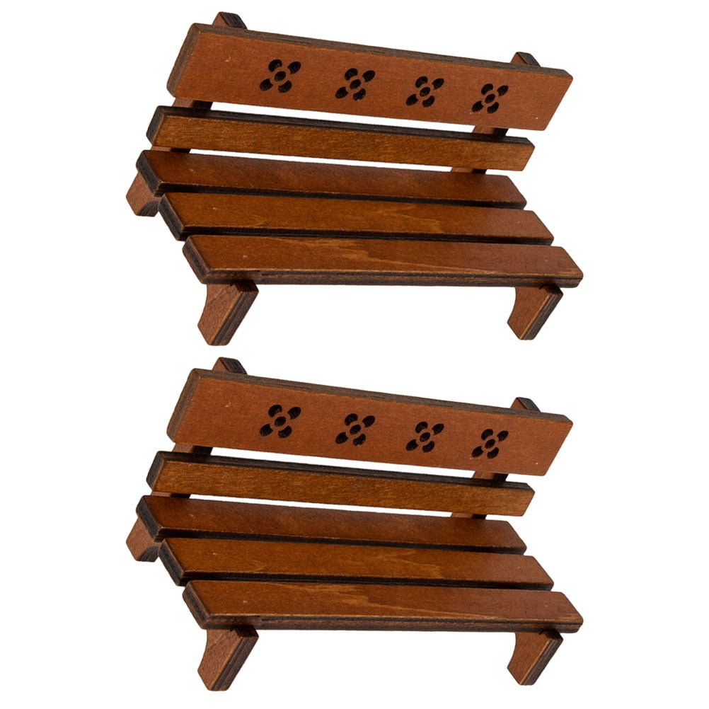Homoyoyo 2Pcs Miniature Garden Benches for Doll House Decor in Light Brown Wood Compact Shape with Lifelike Design