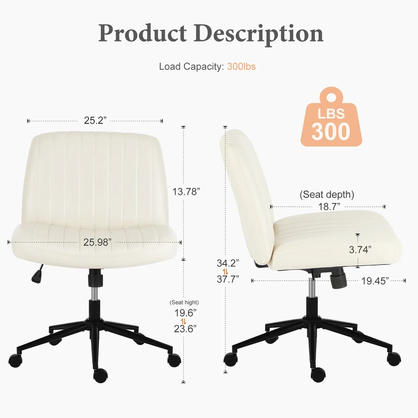 JHK Armless Swivel Office Chair